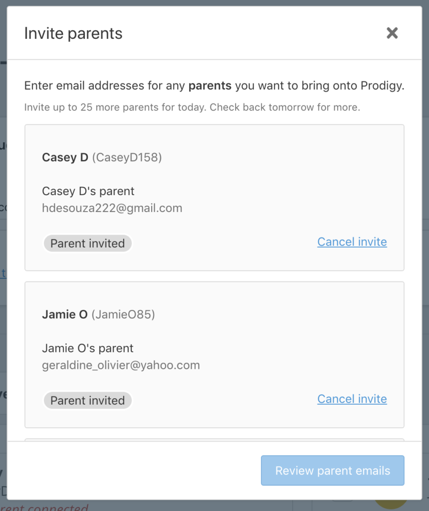 Manage parent invites on Prodigy after you send home the Prodigy parent letter.